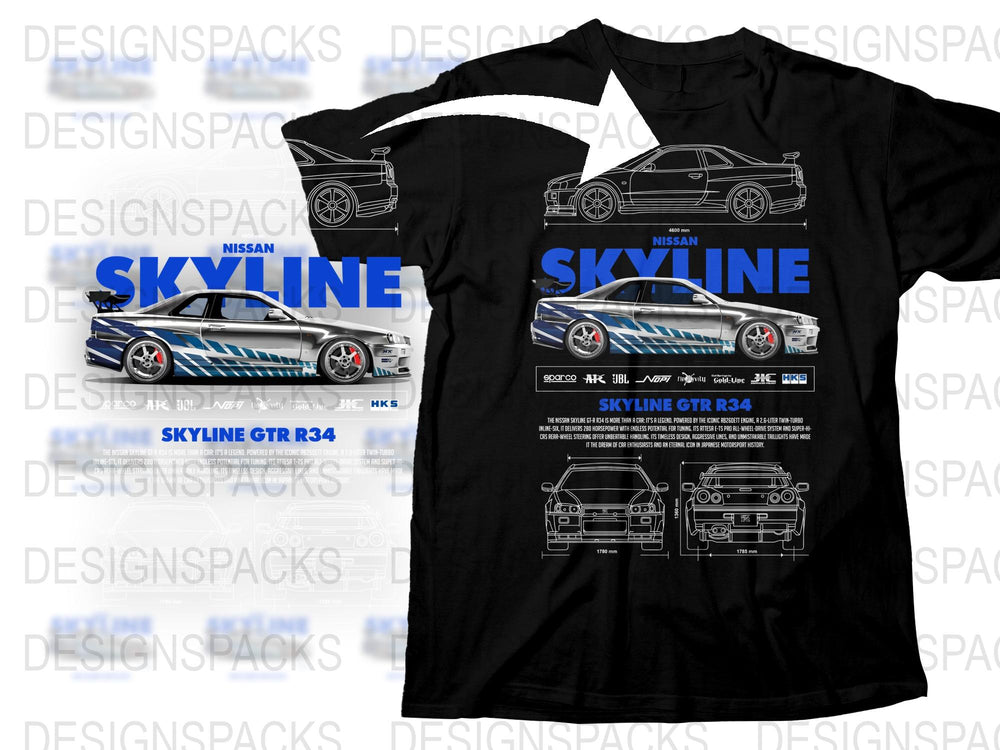 Nissan Skyline GTR R34 Graphic T-Shirt, JDM Car Enthusiast Tee, Racing Apparel, Auto Fan Gift