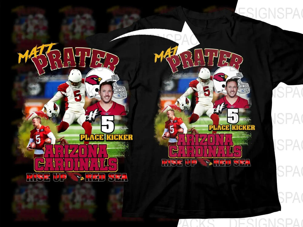 Matt Prater Arizona Cardinals #5 Place Kicker t-shirt design with team logo and 'Rise Up Red Sea'