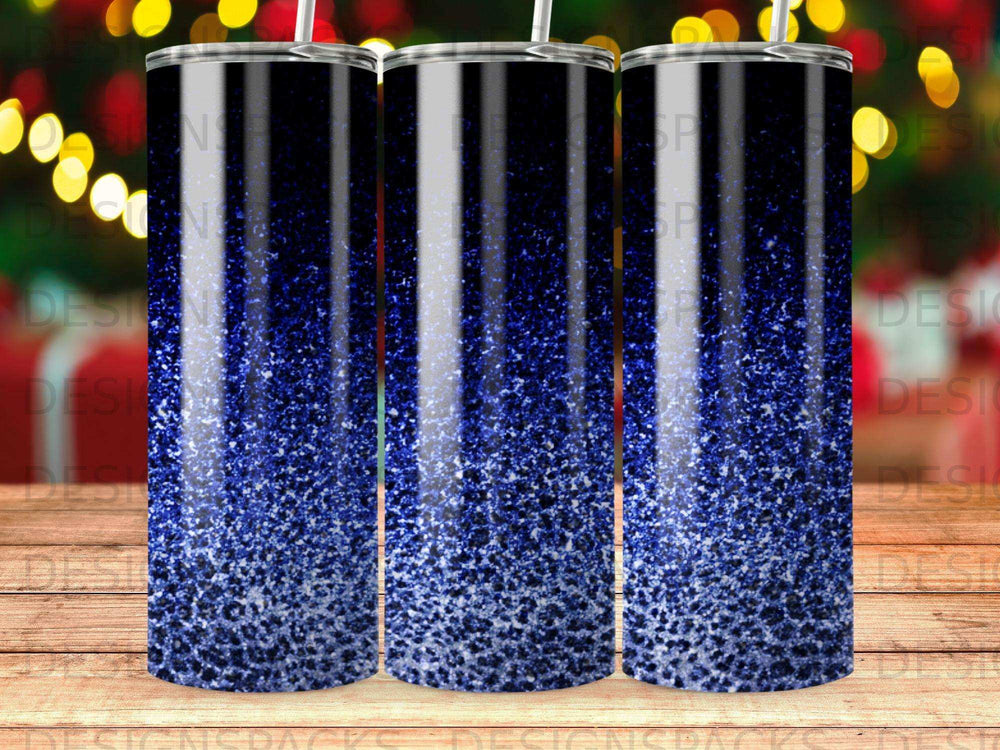 Blue glitter tumbler with black gradient.