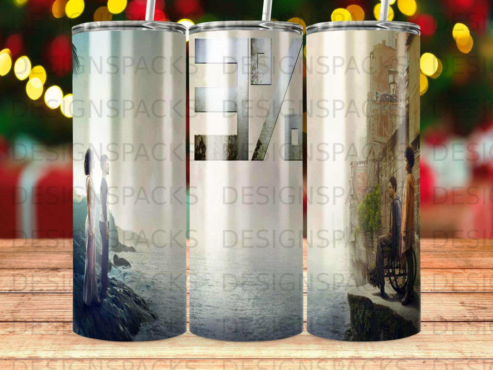 Tumblers with a repeating "DESIGNSPACKS" pattern and cityscape scenes.
