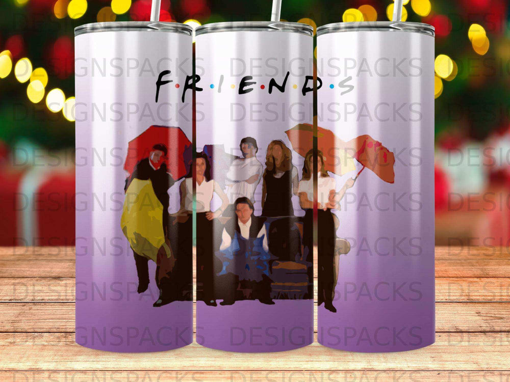 Friends TV show logo and cast on a tumbler.