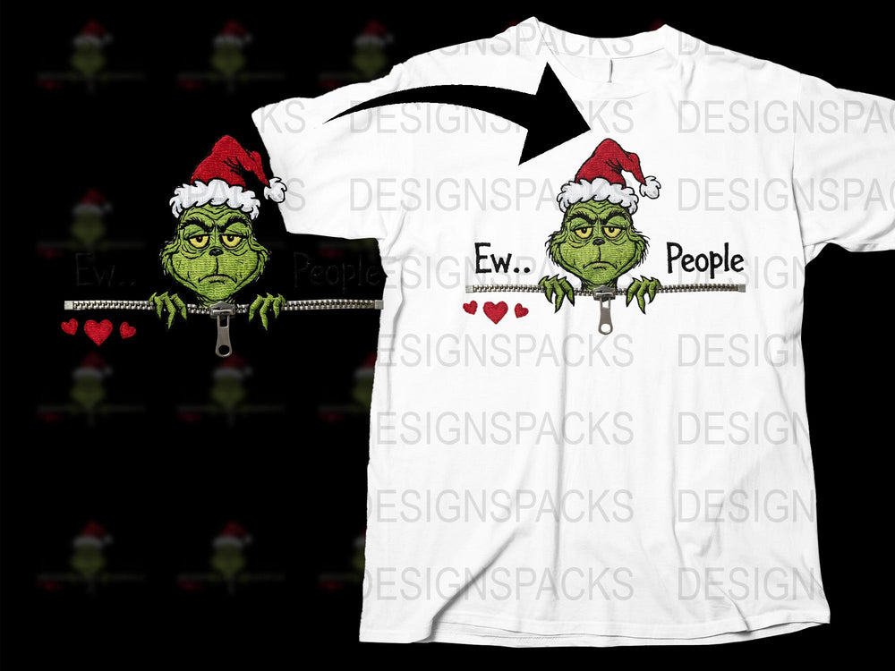 Grinch Themed Christmas T-Shirt, Funny Holiday Tee, White Santa Hat, Anti-Social Slogan Shirt