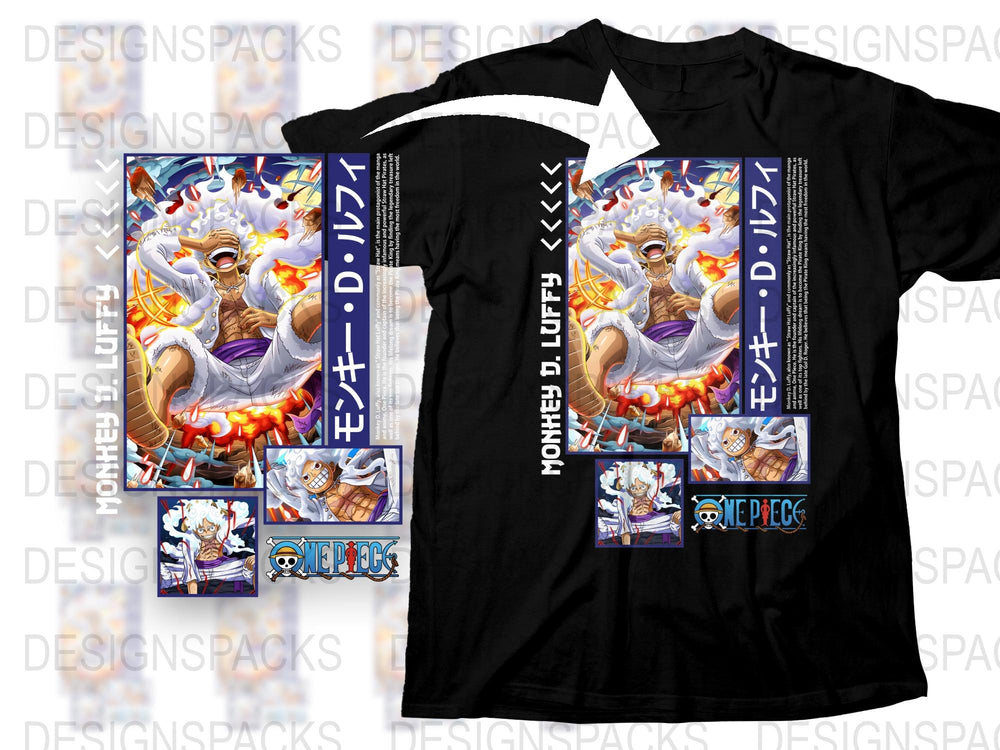 Anime One Piece T-Shirt, Luffy Gear 4 Design, Graphic Tee, Manga Shirt, Unisex Cotton Black Top