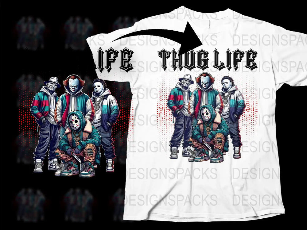 Thug Life Graphic T-Shirt, Hip Hop Urban Streetwear, Full Print Tee, Trendy Men's Fashion, Cool Rap Culture Shirt
