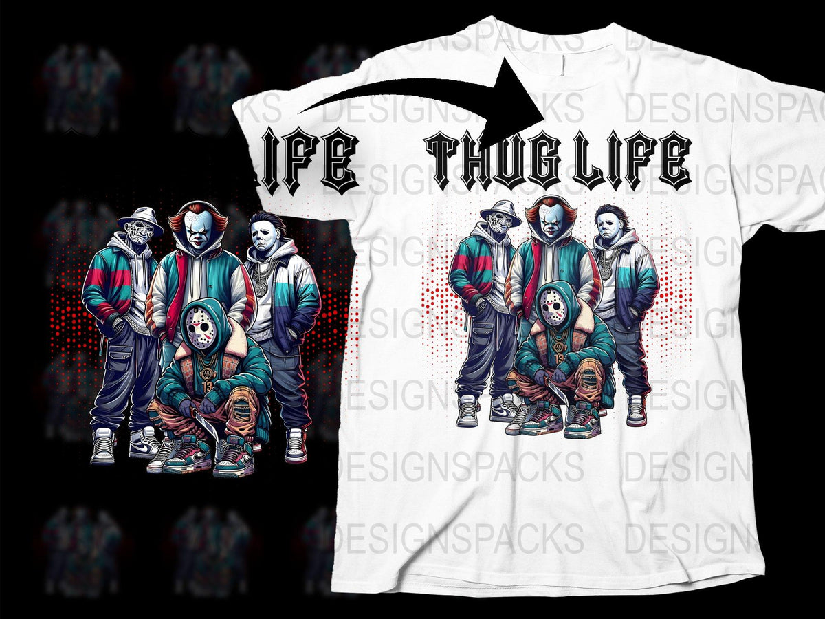 Thug Life Graphic T-Shirt, Hip Hop Urban Streetwear, Full Print Tee, Trendy Men's Fashion, Cool Rap Culture Shirt