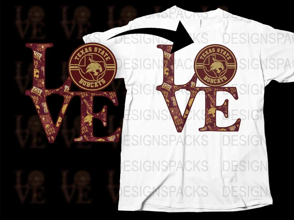 Stylish Texas State Bobcats Graphic Love Design Png Digital Download