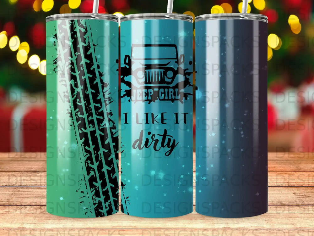 Jeep Girl I Like It Dirty Tire Track Teal Sparkle product type
