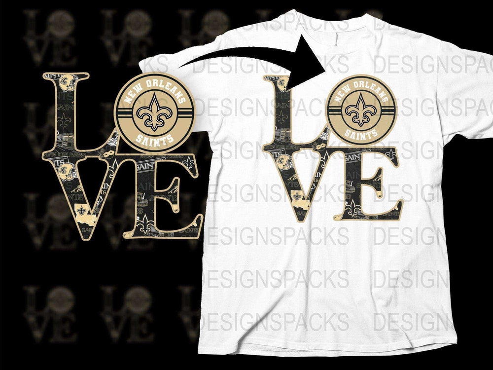 New Orleans Saints Love T-Shirt, Black and Gold Football Fan Apparel, Unique Sports Team Gift Idea, Graphic Tee for Men and Women