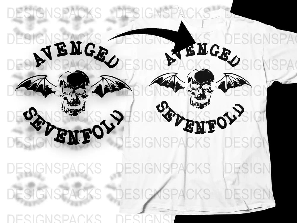 Avenged Sevenfold skull with bat wings t-shirt design, print-ready PNG for DTG/DTF