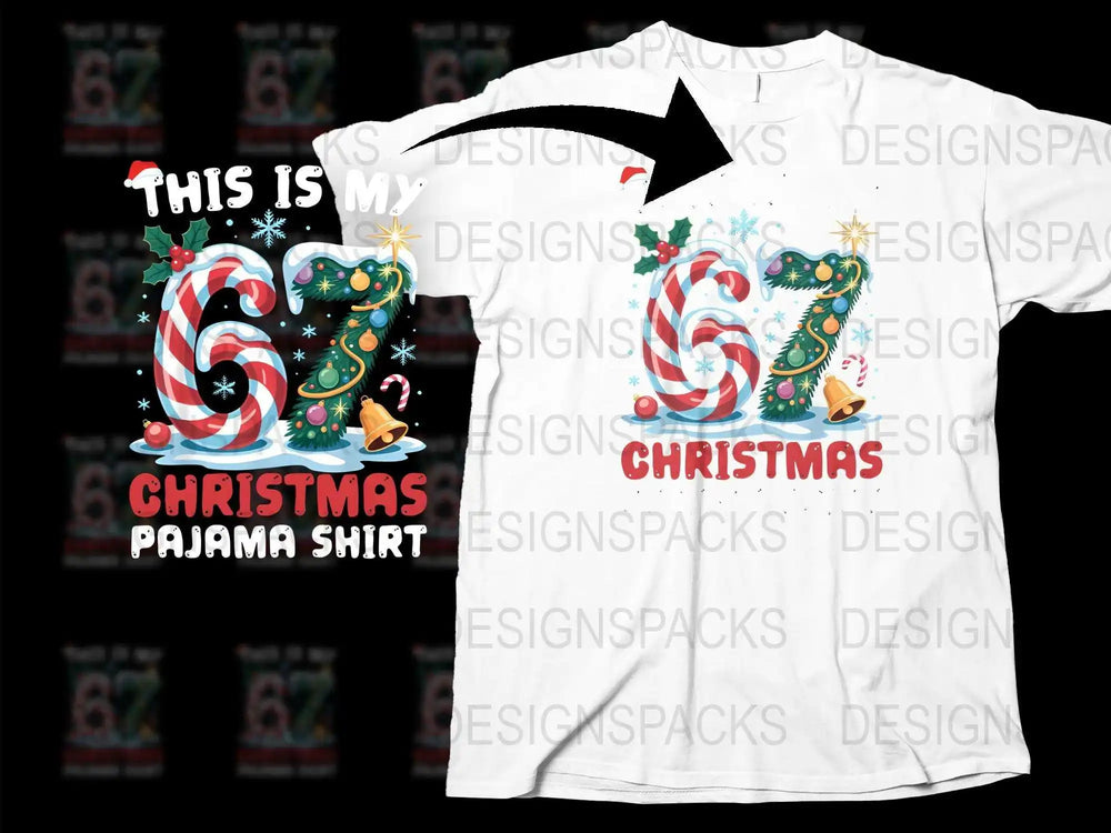 Christmas Pajama Shirt Festive Holiday Graphic Tee Family Matching Outfit White T-Shirt