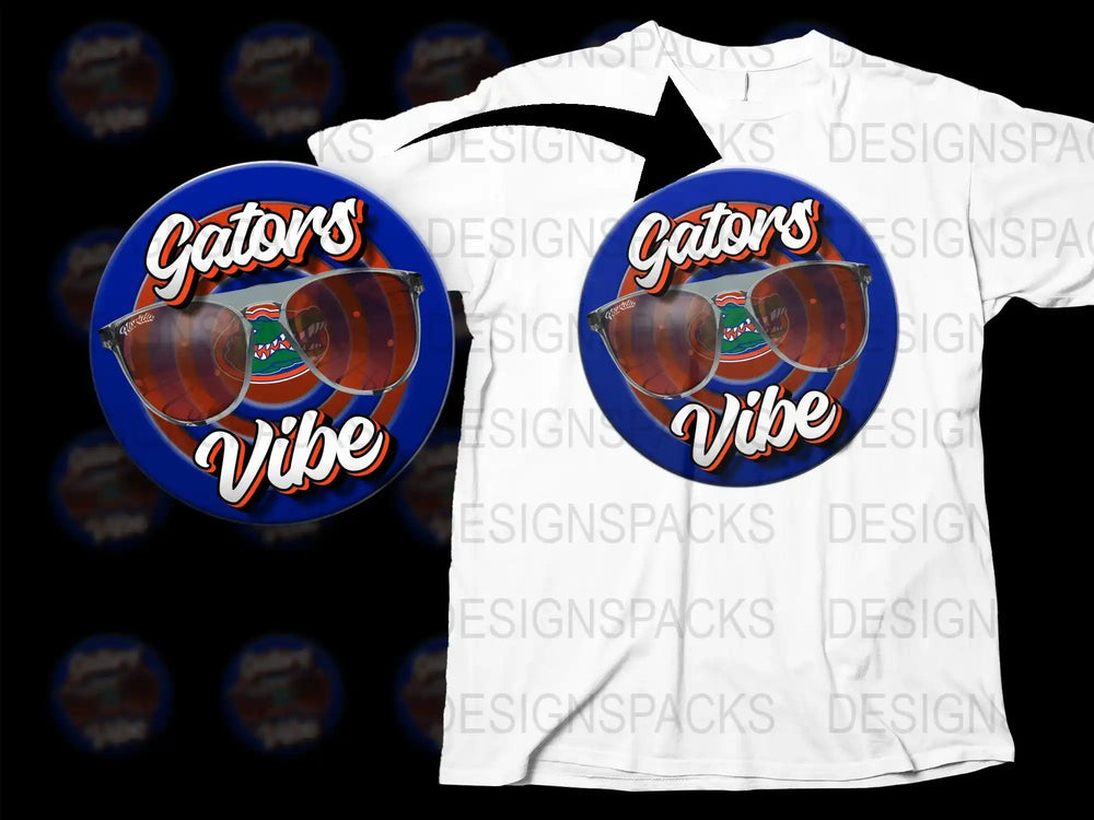 Gators Vibe t-shirt design with sunglasses and Florida gator graphic, perfect for DTF/DTG printing