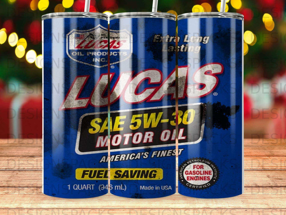 Lucas SAE 5W-30 motor oil can with "Fuel Saving" and "America's Finest" text.