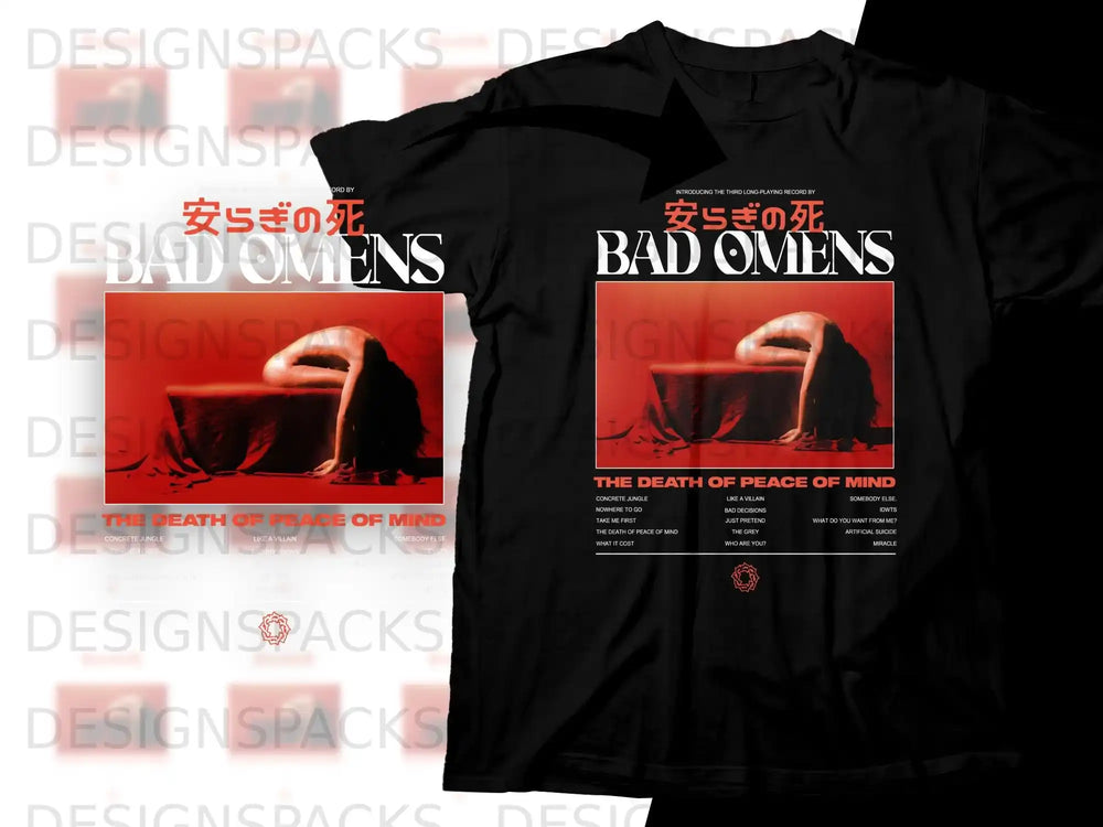 Bad Omens album cover: "The Death of Peace of Mind" with song titles.