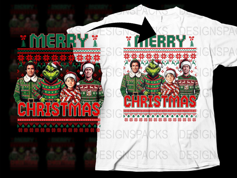 Festive Christmas T-Shirt Ugly Sweater Design, Family Photo Customizable, Holiday Apparel Gift