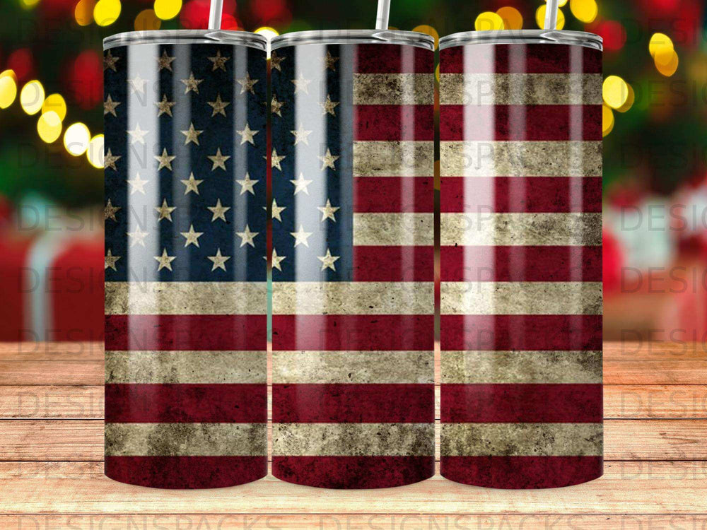 Tumbler with distressed American flag design.