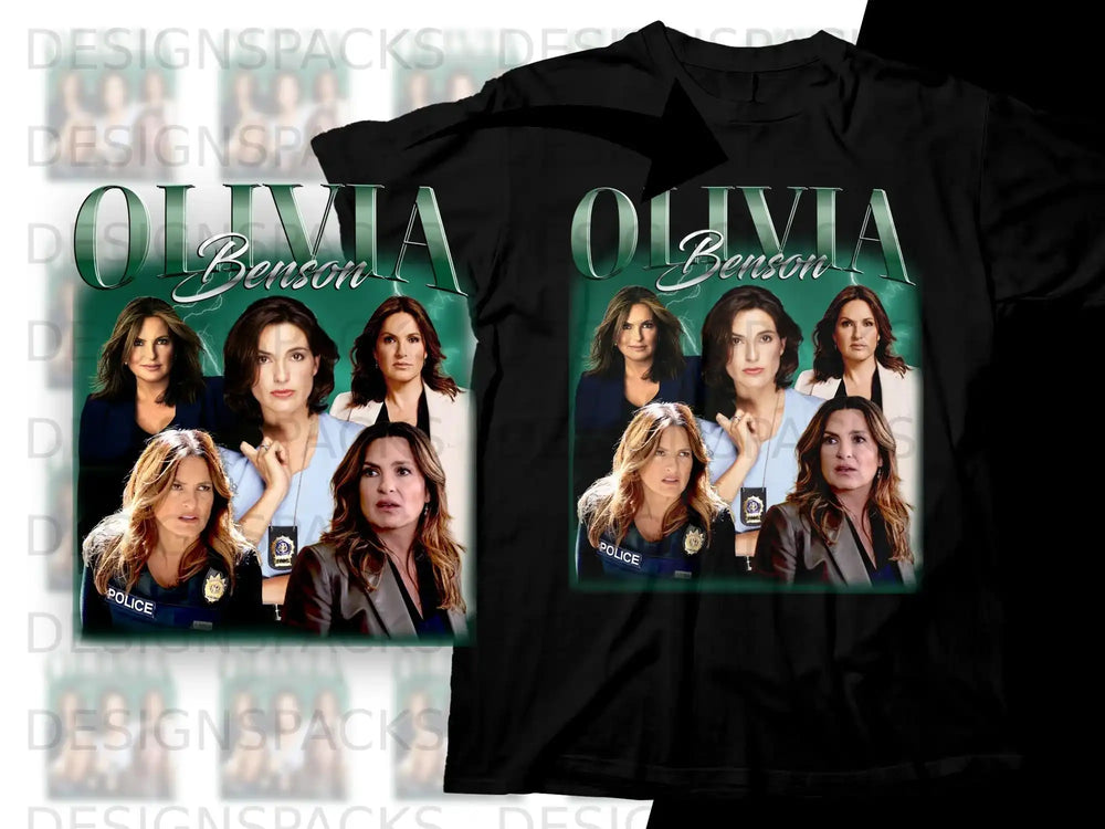 Olivia Benson police portrait graphic t-shirt design.