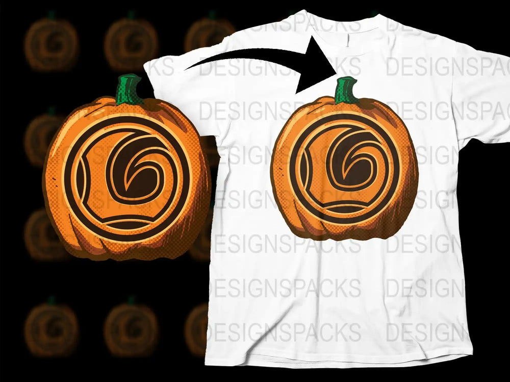 Pumpkin swirl design on white t-shirt, print-ready for DTG or DTF
