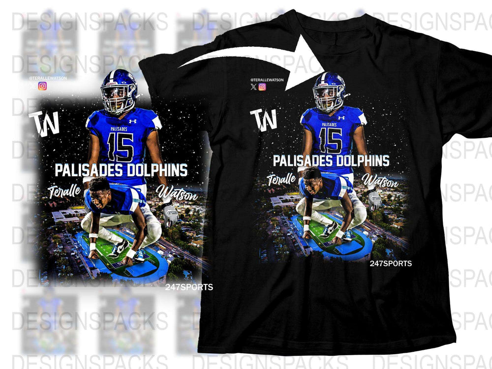 Palisades Dolphins Football T-Shirt, Tonville Watson #15 Sports Tee, Graphic Athletic Shirt