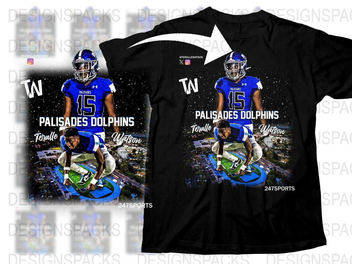 Palisades Dolphins Football T-Shirt, Tonville Watson #15 Sports Tee, Graphic Athletic Shirt