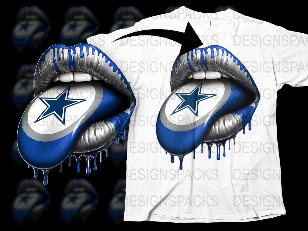 Unique Dripping Lips T-Shirt, Blue and White Star Design, Stylish Graphic Tee, Unisex Fashion Shirt