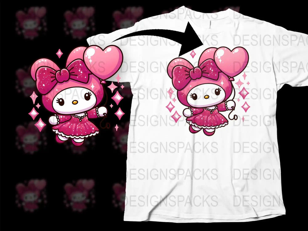Cute pink My Melody design on white t-shirt, perfect for DTF/DTG printing