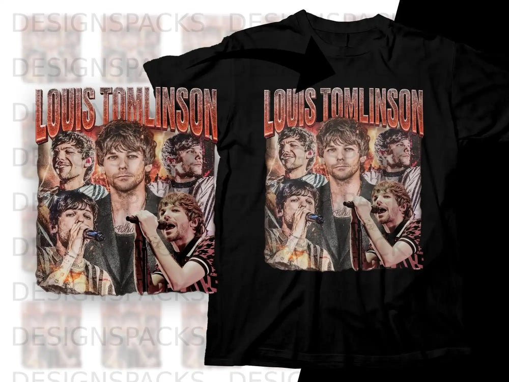 Louis Tomlinson collage t-shirt design with vintage band photos.