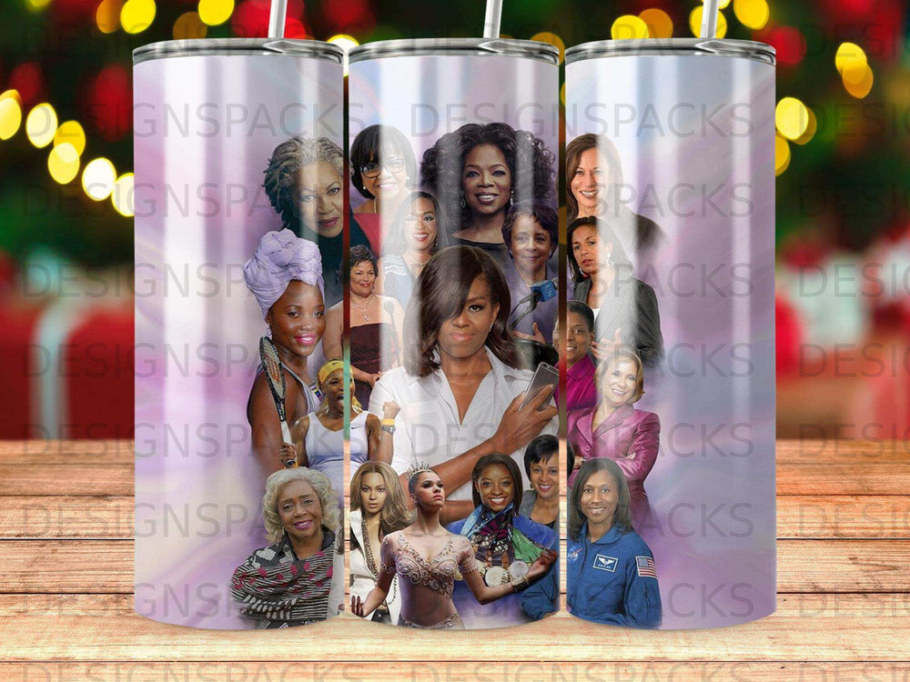Collage of diverse women, some holding items, against a blurred background.
