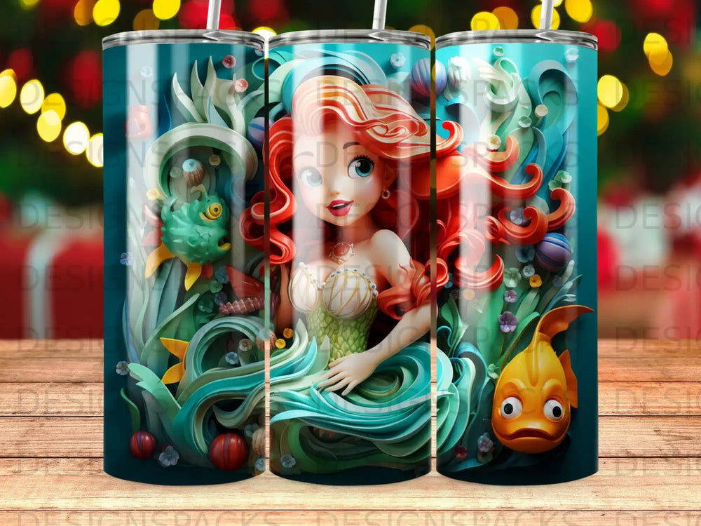 Ariel from The Little Mermaid with fish and underwater plants.
