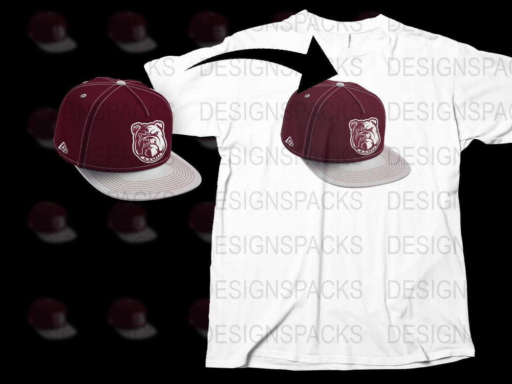 Vintage Bulldog Logo Maroon Baseball Cap and White T-Shirt Set, Unisex Sports Casual Wear