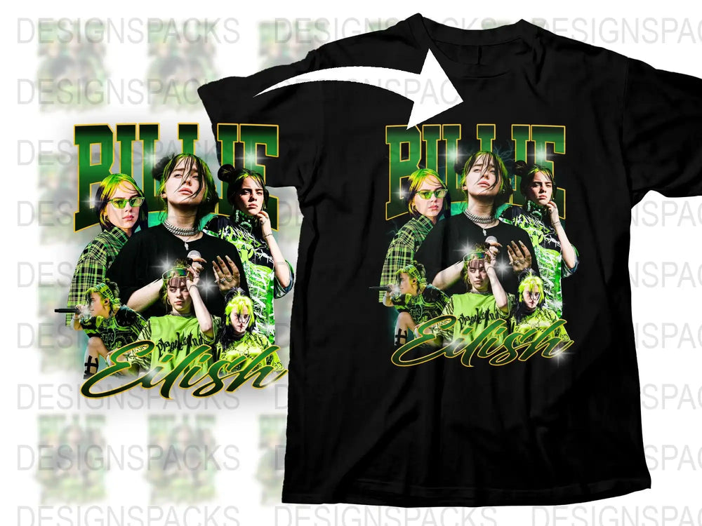 Billie Eilish T-Shirt, Graphic Tee, Pop Music Fan Merch, Concert Shirt, Unisex Fashion, Yellow Green Design