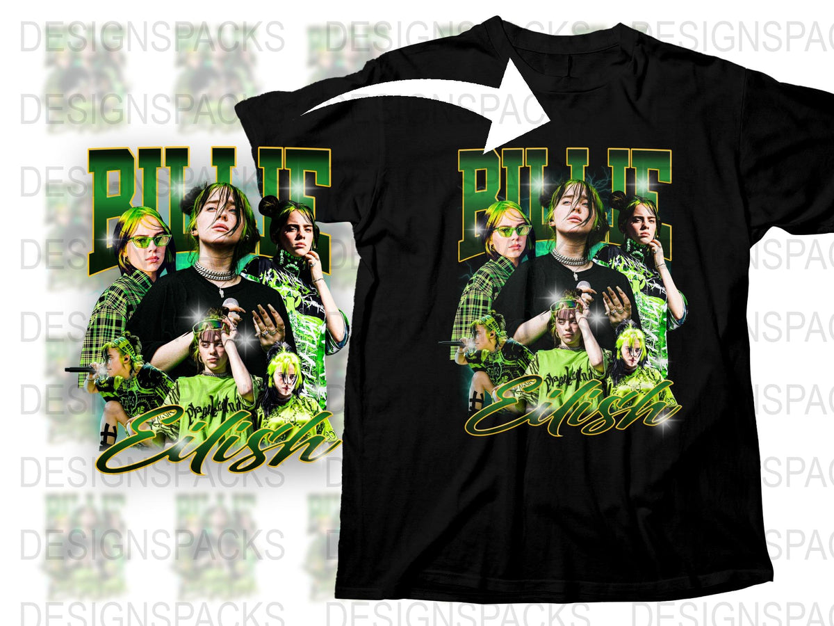 Billie Eilish T-Shirt, Graphic Tee, Pop Music Fan Merch, Concert Shirt, Unisex Fashion, Yellow Green Design