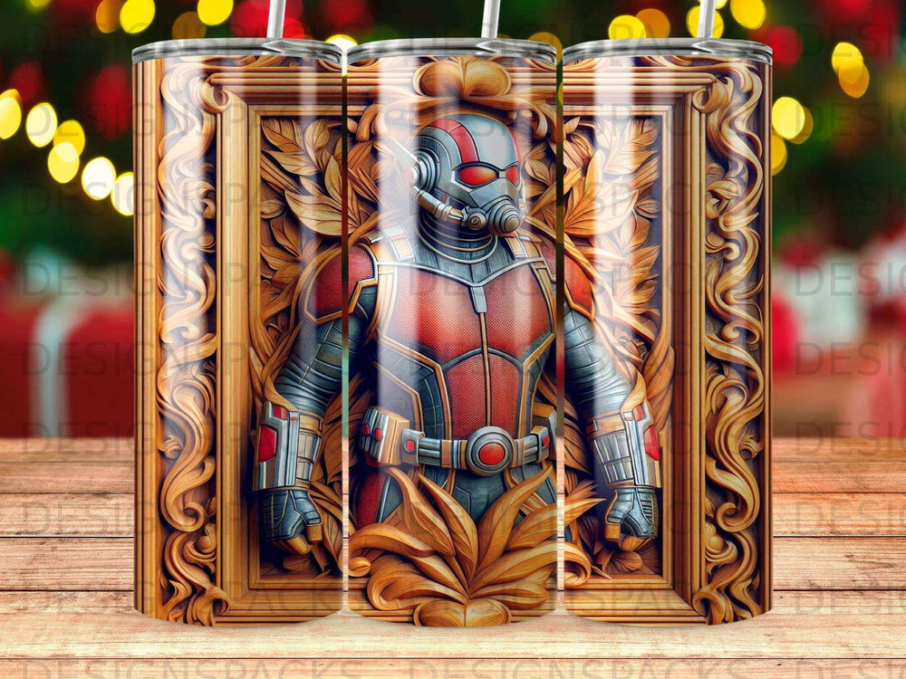 Ant-Man in ornate gold frame against blurred bokeh background.