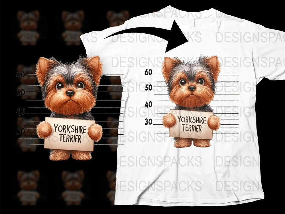 Yorkshire Terrier mugshot design for t-shirts, print-ready PNG, SVG, DTG, DTF bundles