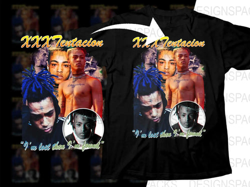 XXXTentacion t-shirt design with collage art and quote 'I'm lost then I'm found'