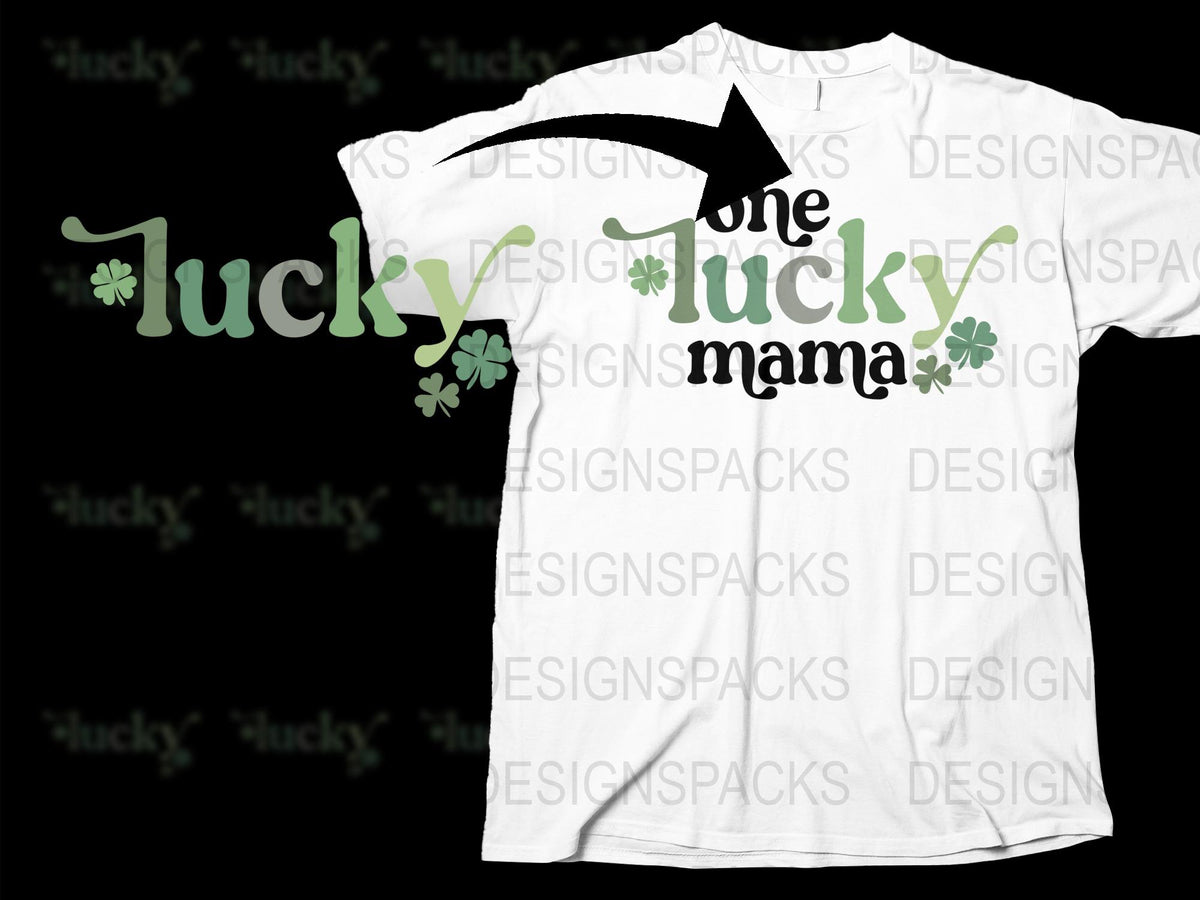 Lucky Mama T-Shirt, St. Patrick's Day Shirt, White Tee with Green Clover Design, Women's Fashion Casual Wear