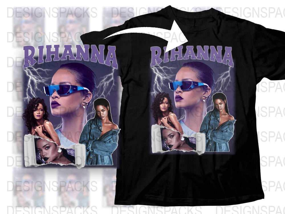 Rihanna Inspired Graphic T-Shirt, Vintage Black Tee, Pop Culture Fashion, Music Fan Merchandise, Unique Gift Idea