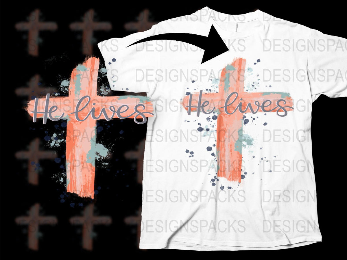 Christian T-Shirt 'He Lives' Cross Design, Easter Sunday Apparel, Religious Graphic Tee, Unisex Fashion Shirt