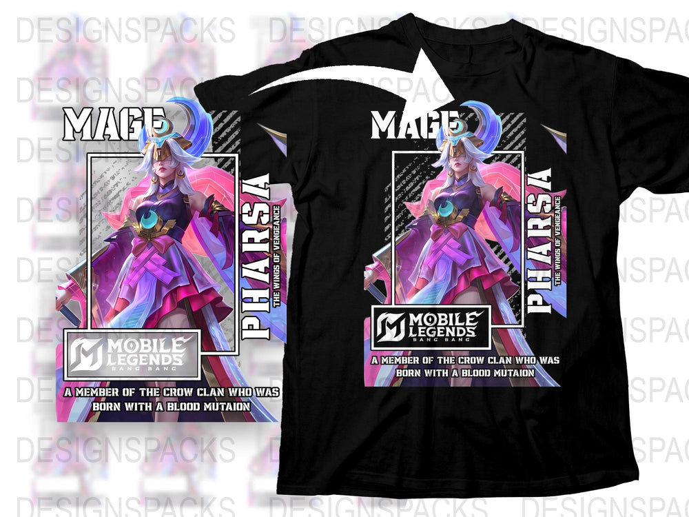 Mobile Legends Pharsa T-Shirt, Graphic Tee for Gamers, Crow Clan Blood Mutation Design, Unisex Black Shirt