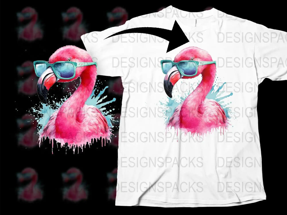 Trendy Pink Flamingo T-Shirt with Sunglasses, Summer Beach Graphic Tee, Unisex Fashion Top