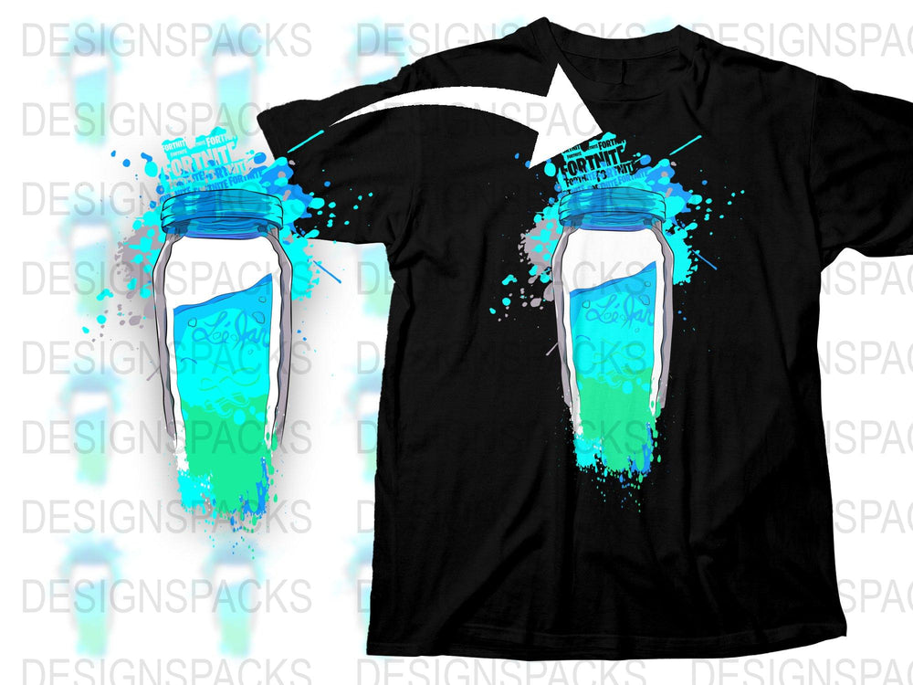 Fortnite Inspired Splash Art Black T-Shirt, Vibrant Blue Paint Design, Gamer Apparel, Trendy Graphic Tee for Teens and Adults