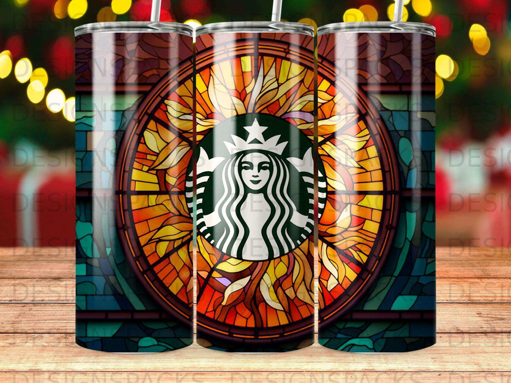 Starbucks siren logo on stained glass tumbler.