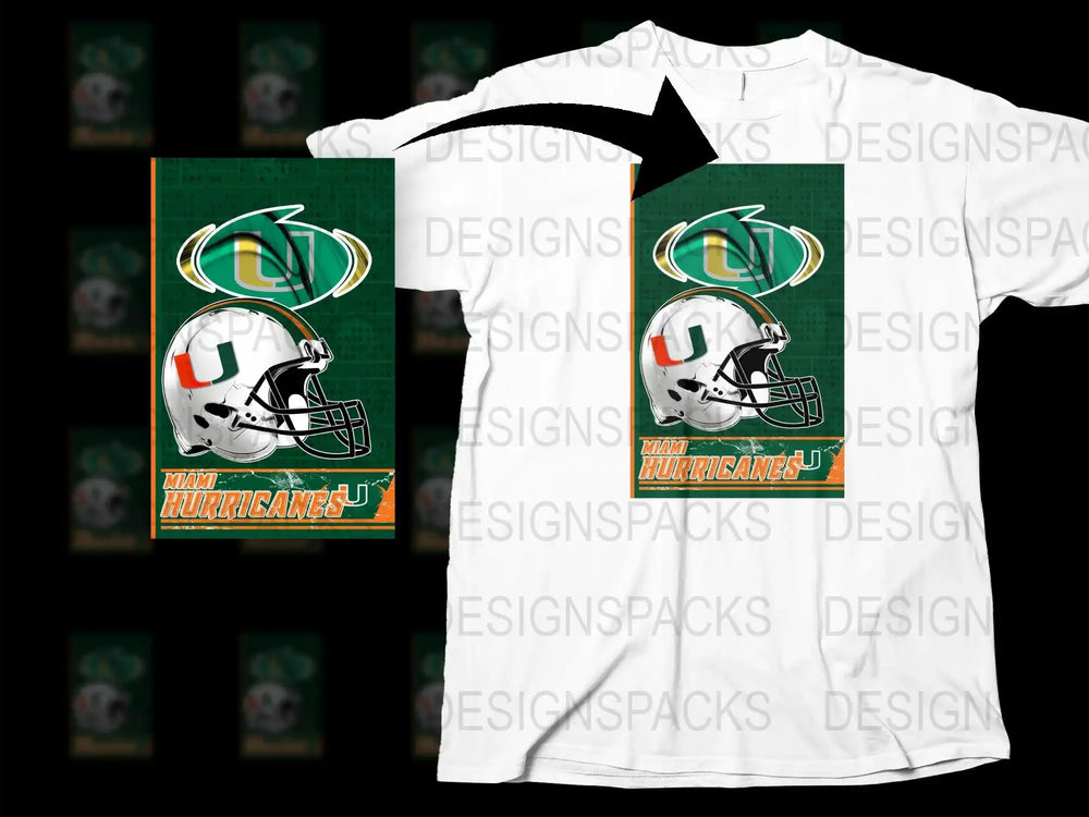 Miami Hurricanes Football Helmet Graphic T-Shirt, Sports Fan Apparel, Casual White Tee, College Team Merchandise.