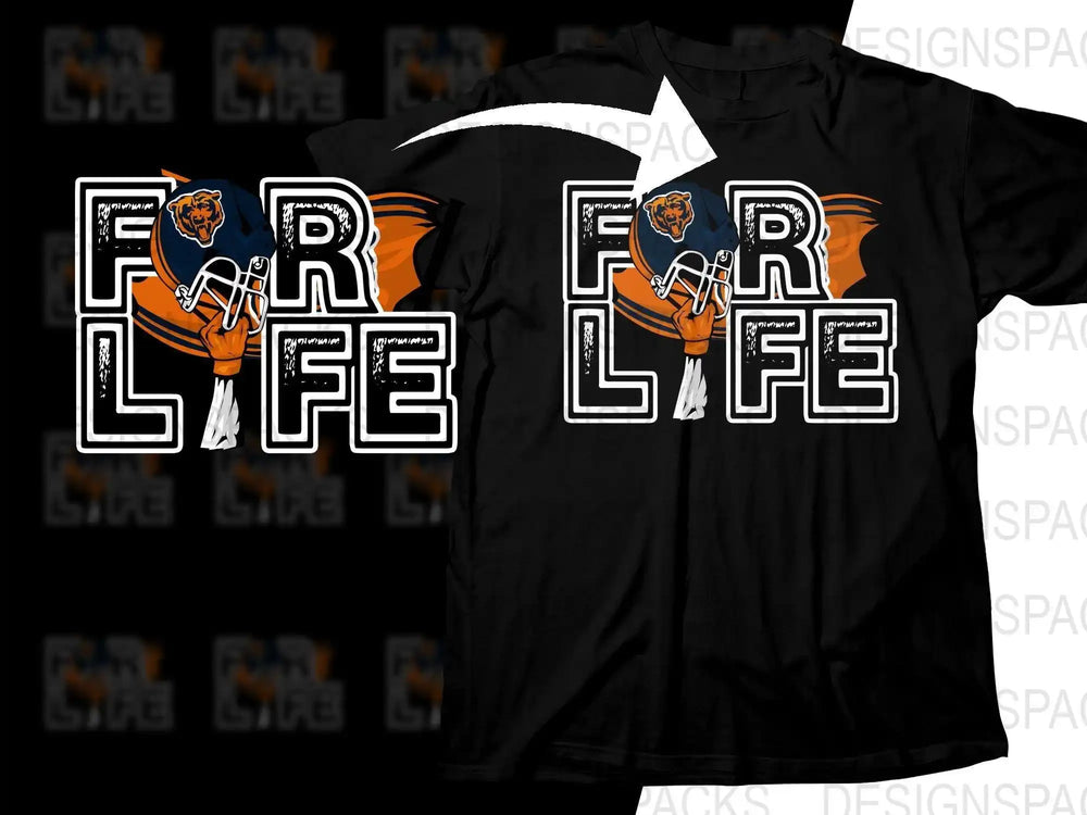 Football-themed 'For Life' design on black t-shirt with helmet graphic, ideal for DTF/DTG printing.