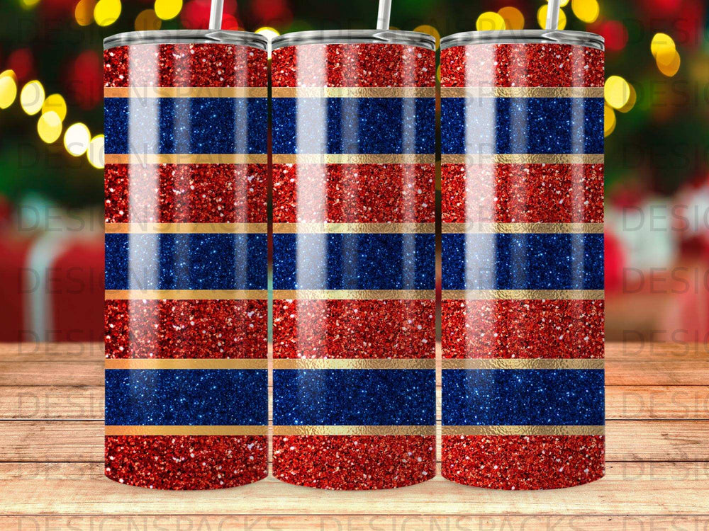 Red Blue Glitter Stripes Gold Line Tumbler product type