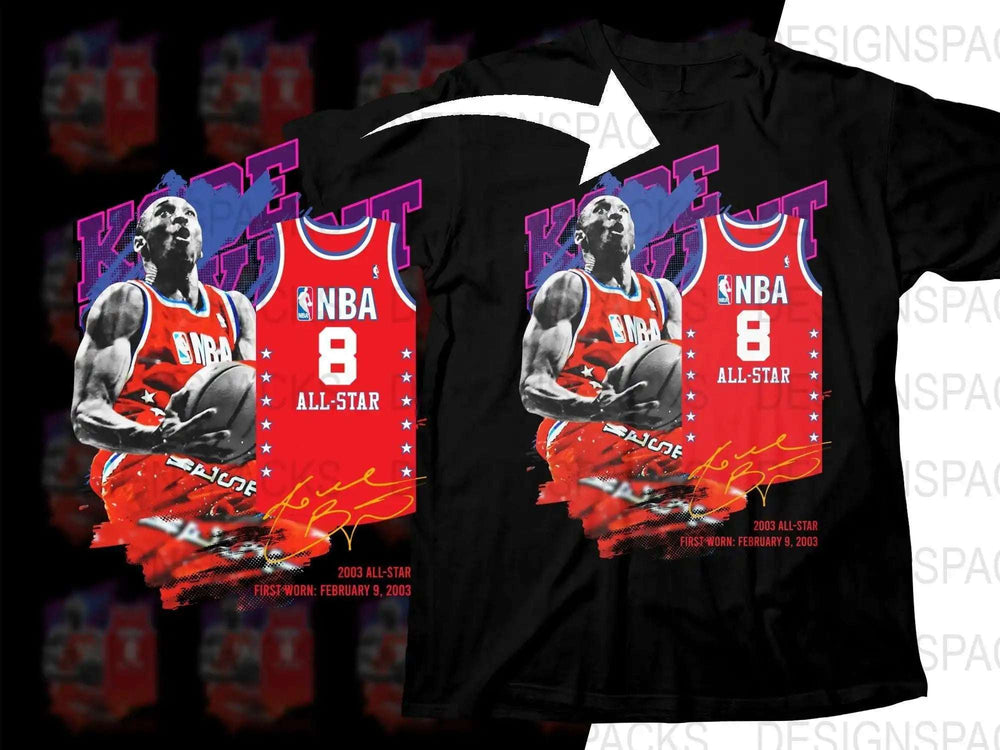 Kobe Bryant 2003 All-Star jersey design on black t-shirt, print-ready for DTF/DTG