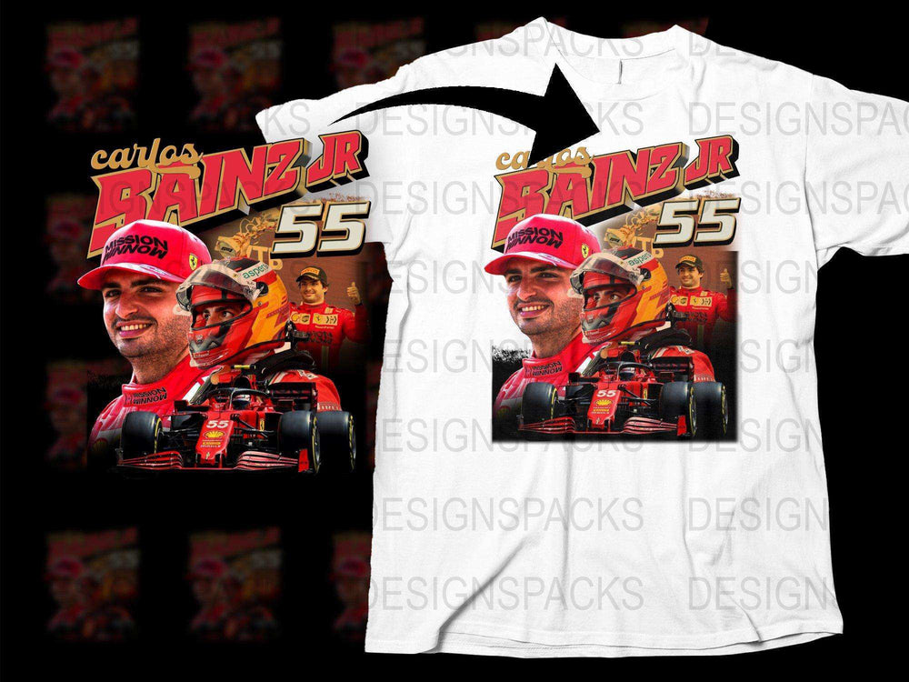 Carlos Sainz Jr Themed T-Shirt, Racing Car Graphic Tee, Formula One Fan Apparel, Number 55, Vibrant Red