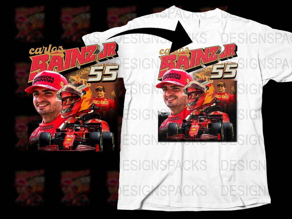 Carlos Sainz Jr Themed T-Shirt, Racing Car Graphic Tee, Formula One Fan Apparel, Number 55, Vibrant Red