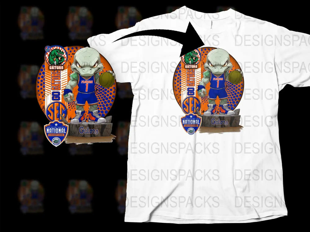 Florida Gators Sports Mascot T-Shirt, Cartoon Alligator, College Football Fan Gear, SEC National Design, Youth and Adult Sizes Available