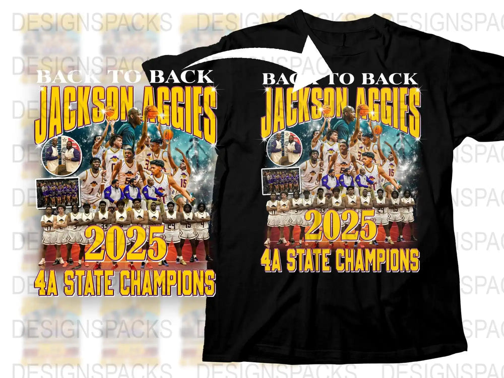 Jackson Aggies 2025 4A State Champions basketball team design on black T-shirt