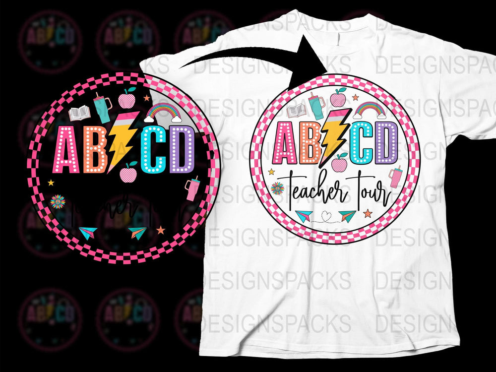 Teacher Tour T-Shirt ABCD Colorful Graphic Tee, Cute Educator Appreciation Gift, Unisex School Shirt Designs